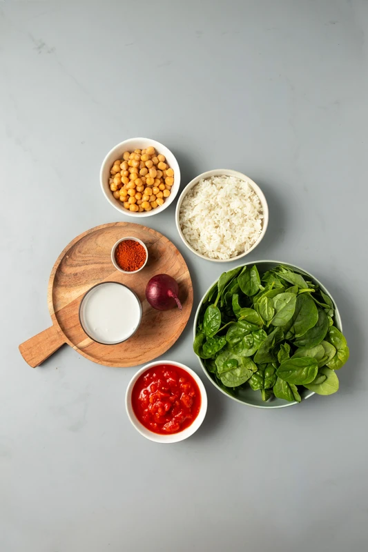 Curry de pois chiches et épinards, riz