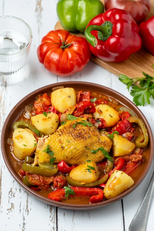 Poulet basquaise aux poivrons et pommes de terre
