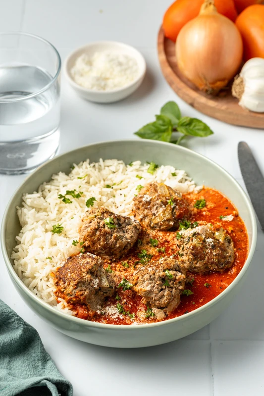 Boulettes de bœuf sauce tomate et riz