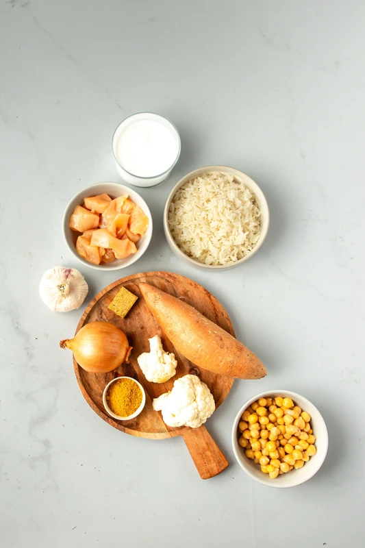 Curry de dinde au lait de coco, chou-fleur et patate douce
